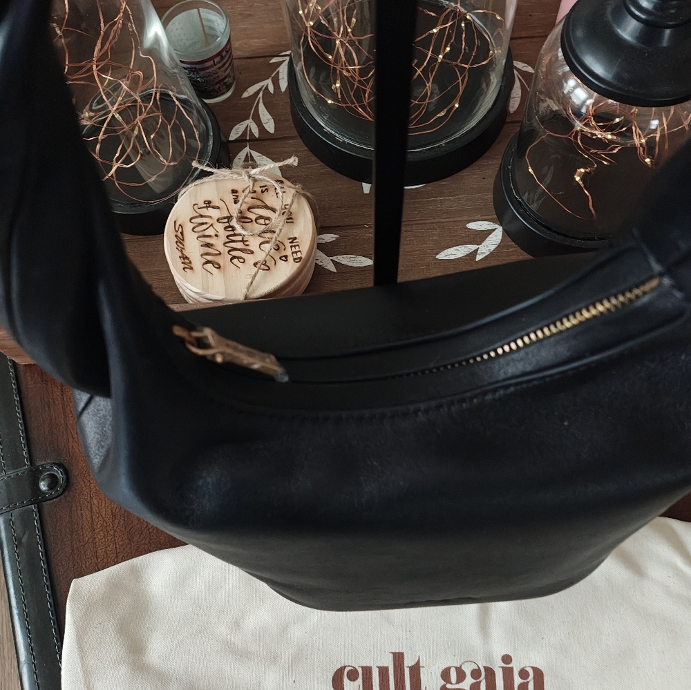 Cult Gaia Black Mini Hobo Bag with Gold Handle. - Picture 7 of 16